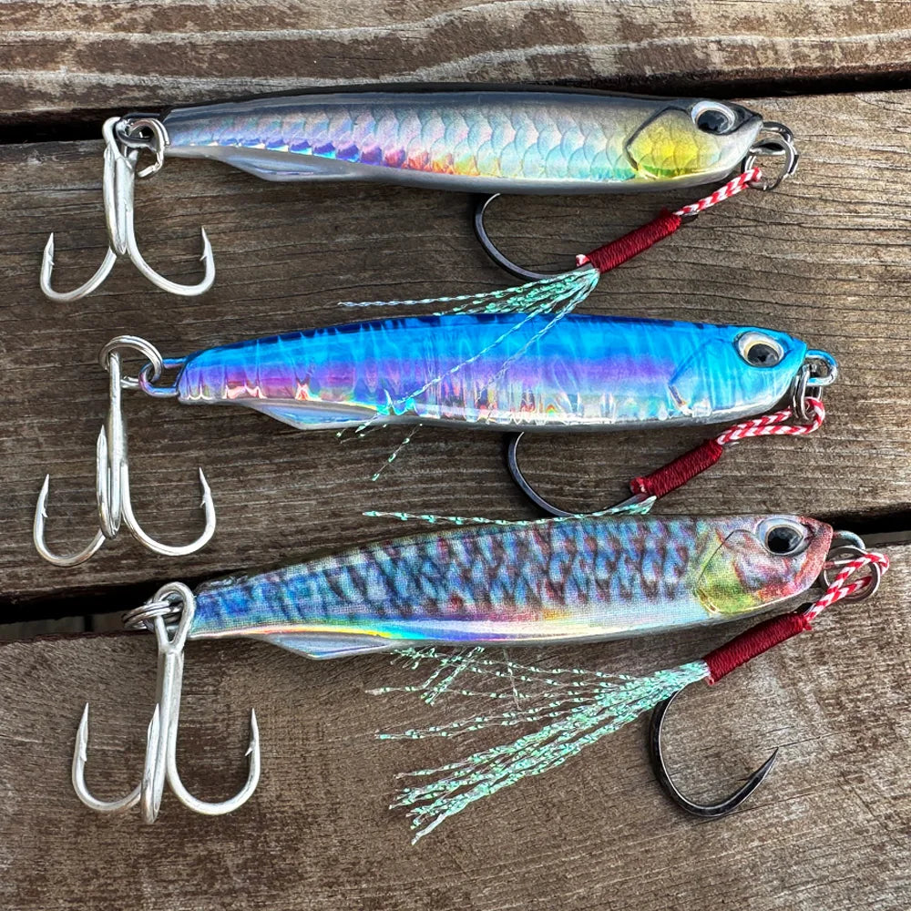 5pcs/box Metal Jig Lures 10g 20g 30g 40g Spinner Sinking Pencil Feather Hook Treble Hooks Pesca Set Fishing Tackle Box Bait Kit