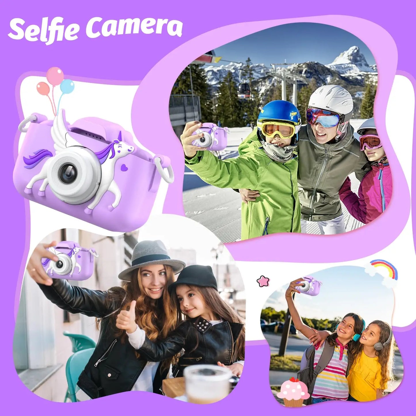 Kids Digital Camera 1080P HD 2.01" Unicorn Toy Camera Silicone Case Games USB Mini Video Recorder Gift for Girls 3-12 Age