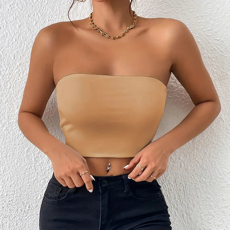 Dam Issilke Crop Top Sömlös – Axelbandslös Halkfri Tunn Andningsbar Sommar, 13 Färger XS–L