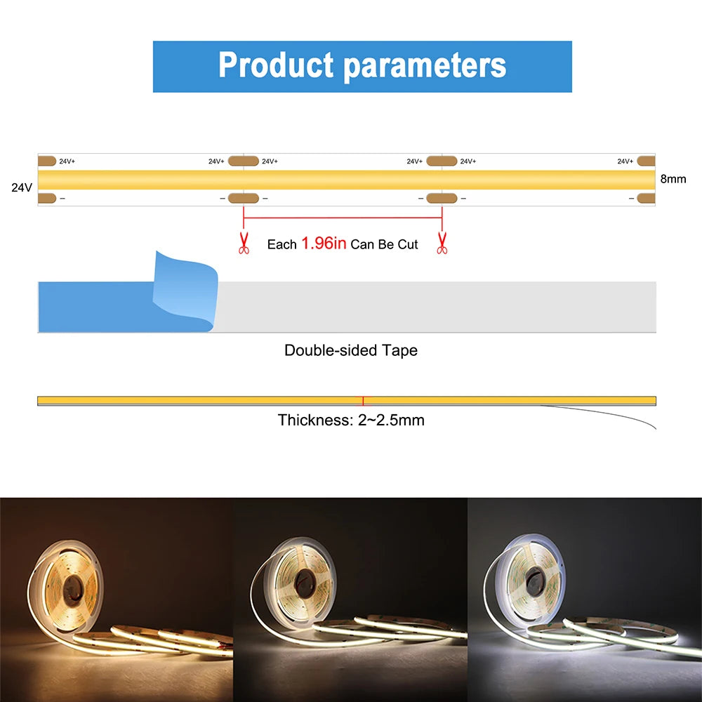 LED Trappbelysning med Rörelsesensor – COB LED, 24V, 1–40 Steg, 3 Ljusfärger, Transformator Ingår