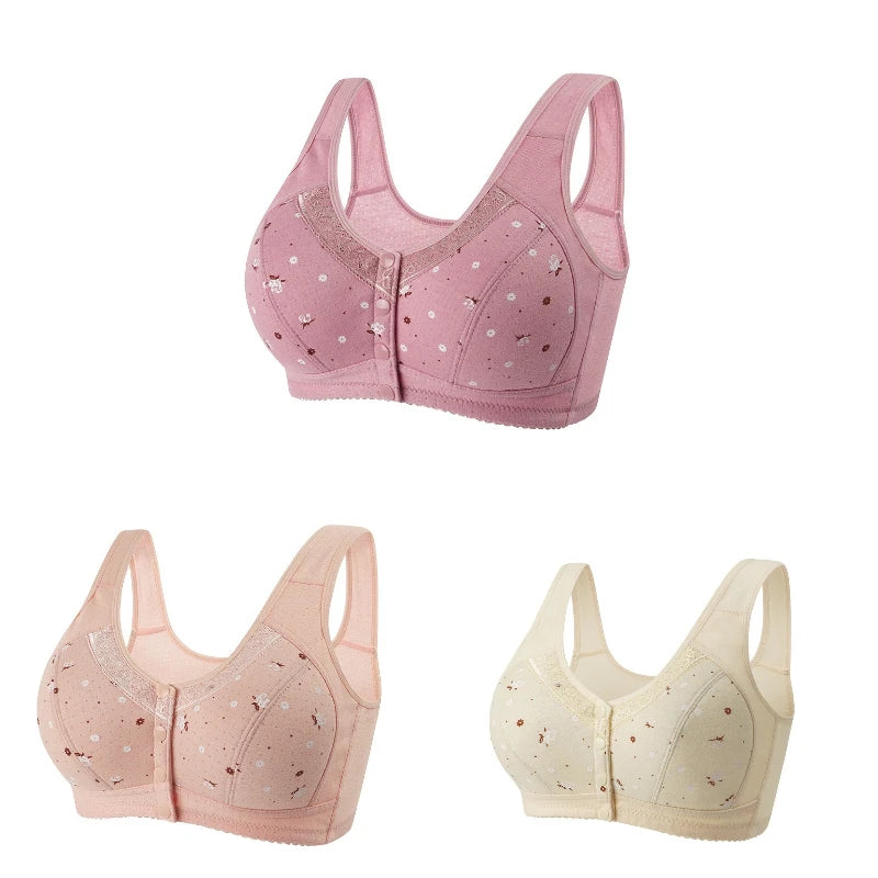 FallSweet 3Pcs/Set Front Closure Bra for Women Plus Size Bras Seamless Wireless Bralette Lace Brassiere Sexy Ladies Lingerie