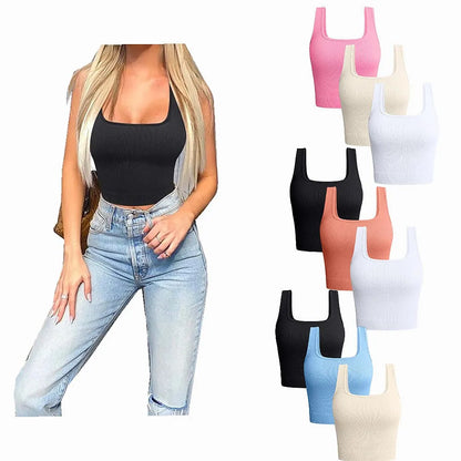 Dam Ribbad Crop Top – Ärmlös Yoga Träningstopp Stretch, 8 Färger S–L