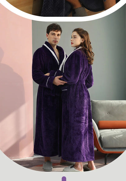 Female Autumn and Winter Warm Long Coral Velvet Thick Couple Bath Bathrobes Men Women Pajamas Shower Robe Bath Towels For Adults