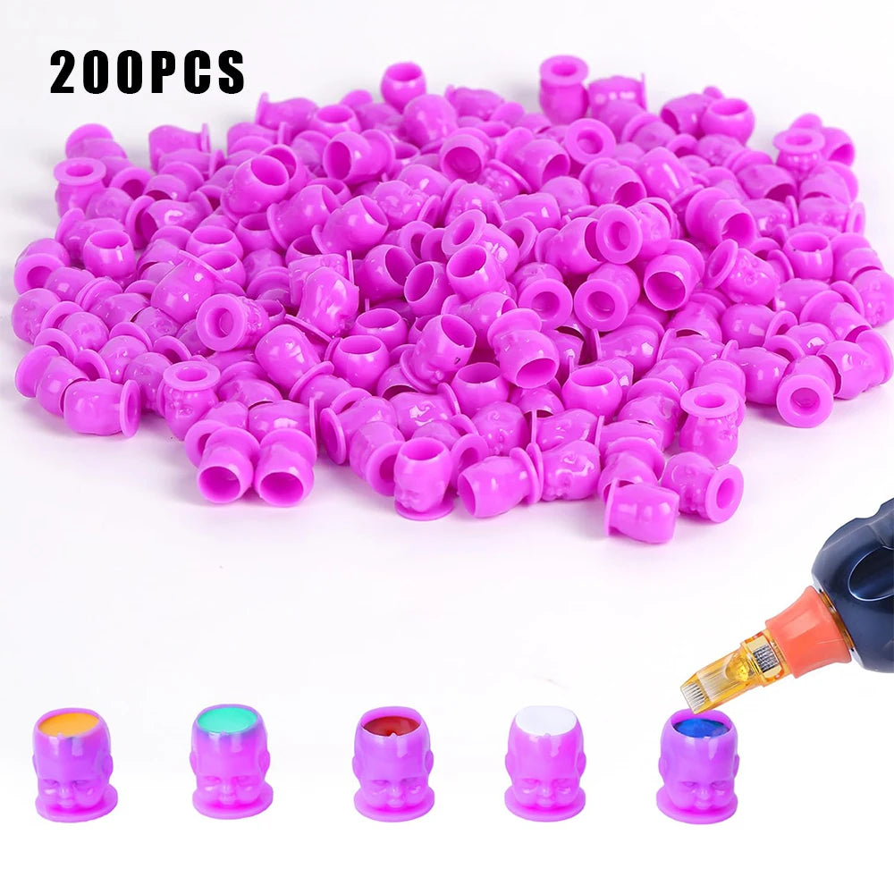 50/100/200pcs Plastic Disposable Tattoo Ink Cups With Base Pigment Clear Holder Container Cap Tattoo Accessory Permanent Makeup