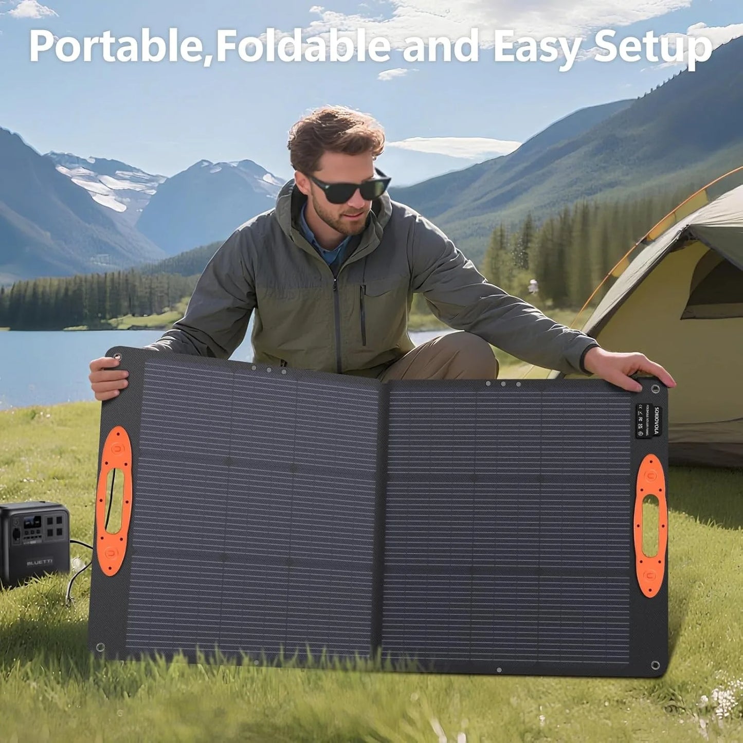 CHUBAN Hopfällbar Solpanel 100W – IP68, 24% Verkningsgrad, Flexibel, MC4/5-i-1, Camping & RV