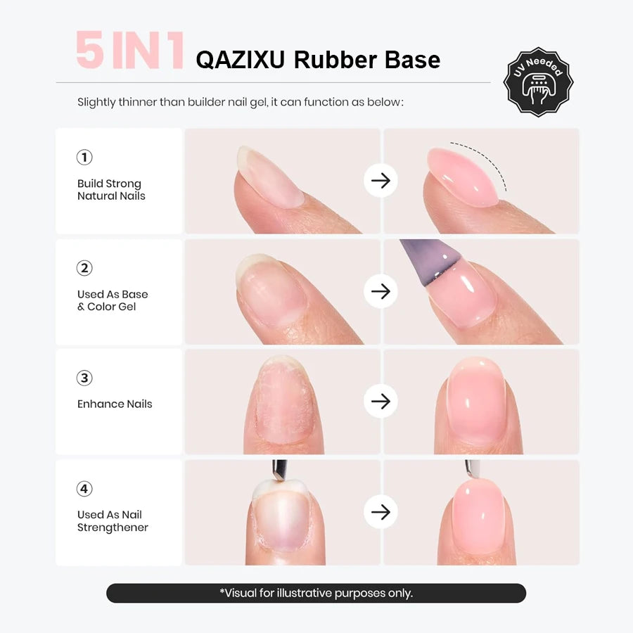 QAZIXU 8ml Rubber Base Gel Nail Polish Set 6 Colors Jelly Pink Natural Color Semi Permanent Soak Off UV LED Nail Art DIY