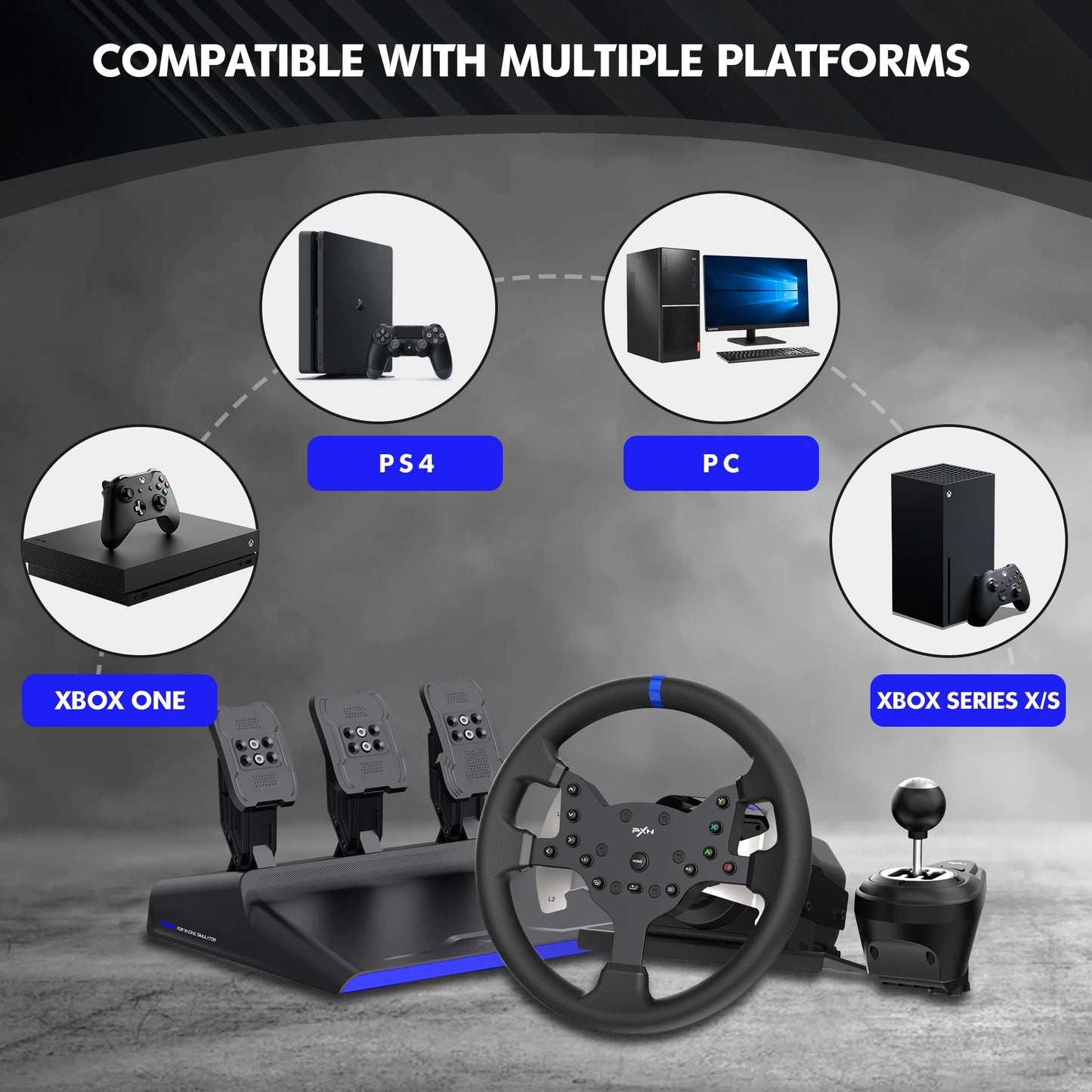 PXN V99 PC Racing Wheel Real Force Feedback Steering Wheel with Pedals Shifter Detachable 270/900 Degree Gaming Wheel