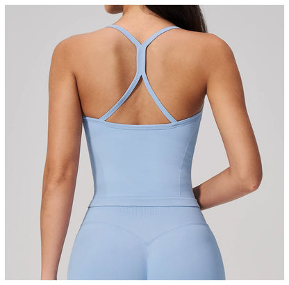 Summer New Yoga Vest Women Workout Crop Tops Cross Back Strap Fitness Bra Shockproof Sports Halter Workout Bra Push Up Yoga Vest