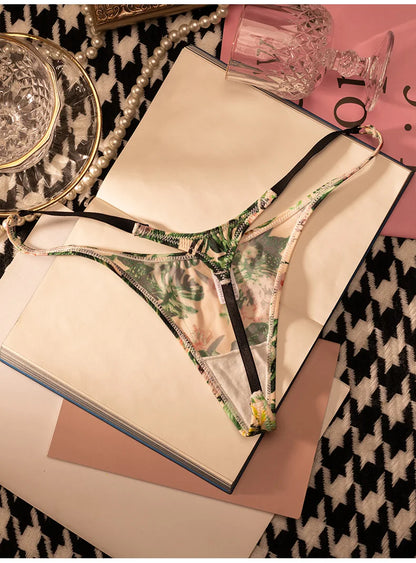 Ice Slik Low Waist Girls G String Leopard Flower Women Panties Sexy Briefs Thong T-back Underwear Female Lingerie Size S-XL
