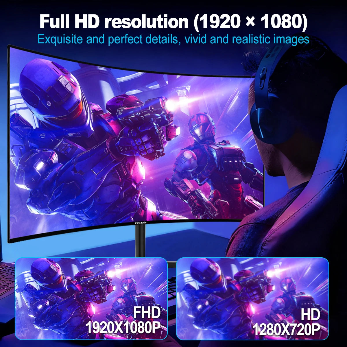 FYHXele 27 Inch Curved Gaming Monitor 100Hz 2ms VA Panel FHD 1080P LED LCD Desktop PC Computer Display