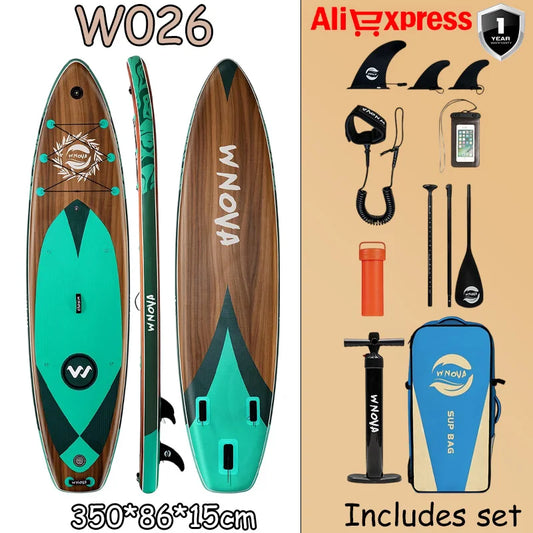 WNOVA W026 Uppblåsbar SUP-bräda – 350×86×15 cm, Ultralätt 10 kg, Halkfri