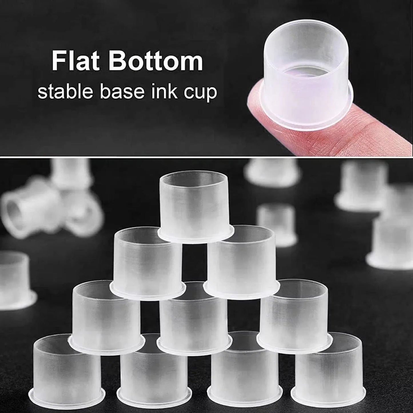 1000/500/100pcs Plastic Tattoo Ink Cups Caps with Base Clear Self Standing Ink Caps Tattoo Pigment Cups for Tattoo Ink Supply
