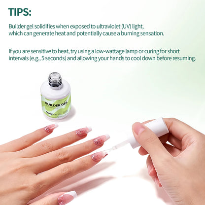Nailpop Builder Nail Gel 4 Colors Base Coat Strengthener Thickening Extension Rhinestone Glue Gel Polish Brush in Bottle 15ml
