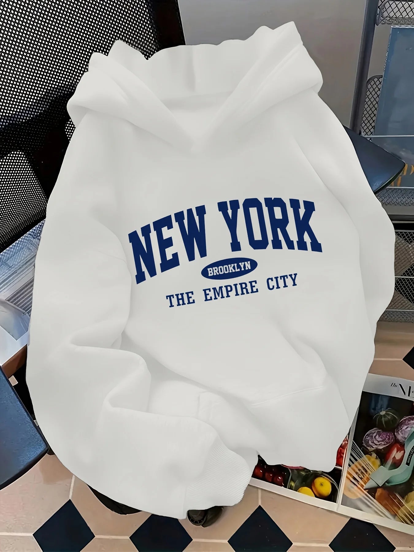Dam Hoodie Lös Bokstavstryck – Casual Geometriskt Mönster Huva Fångar Fickor Höst/Vinter, 6 Färger S–3XL