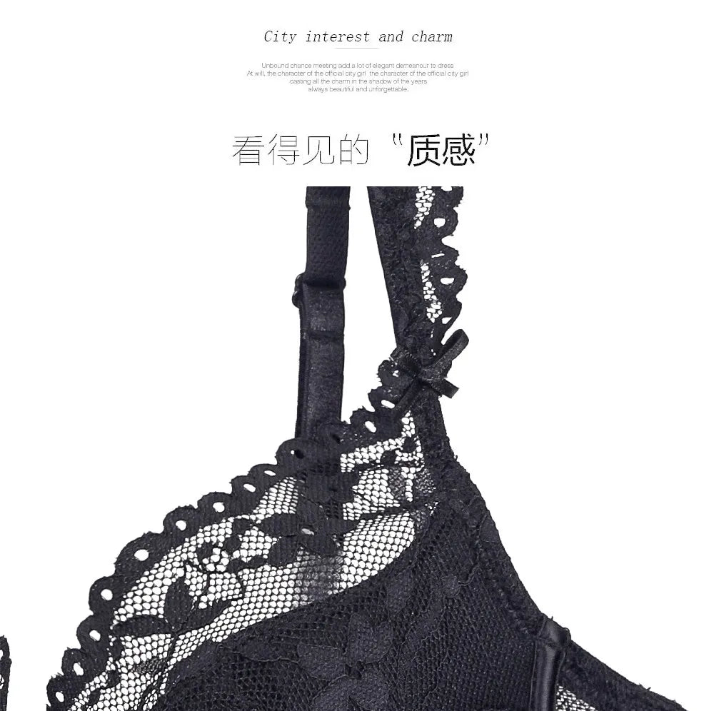 Ladies Soft Underwire Lace Push Up Bra Set Solid Floral Design Bralette Comfort Female Lingerie Set Suitable For A/B/C Cup