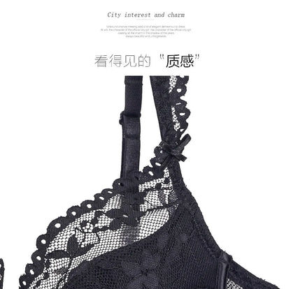 Ladies Soft Underwire Lace Push Up Bra Set Solid Floral Design Bralette Comfort Female Lingerie Set Suitable For A/B/C Cup