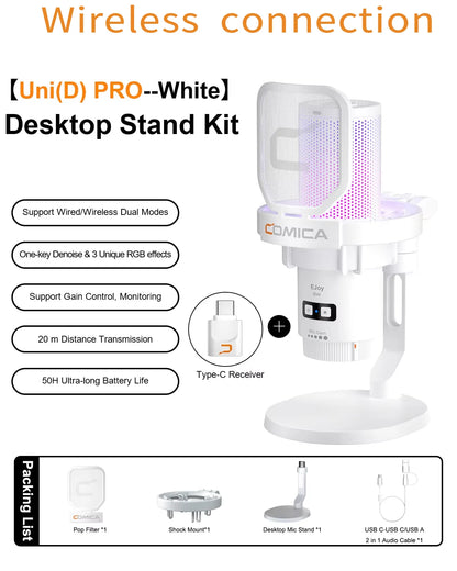 COMICA EJoy Uni Pro trådlös USB-mikrofon med RGB – välj arm eller stativ
