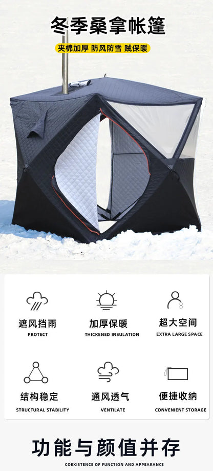 Steam sauna tent winter fishing  outdoor warm snow fishing house winter chimney mouth ice fishing tent