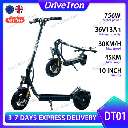 DriveTron DT01 hopfällbar elscooter med 10-tumsdäck