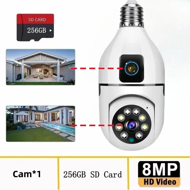 8MP WiFi IP Camera E27 Bulb Cam Wireless Baby Monitor Pet Cameras 5MP SmartLife Indoor AI Tracking Security Video Surveillance