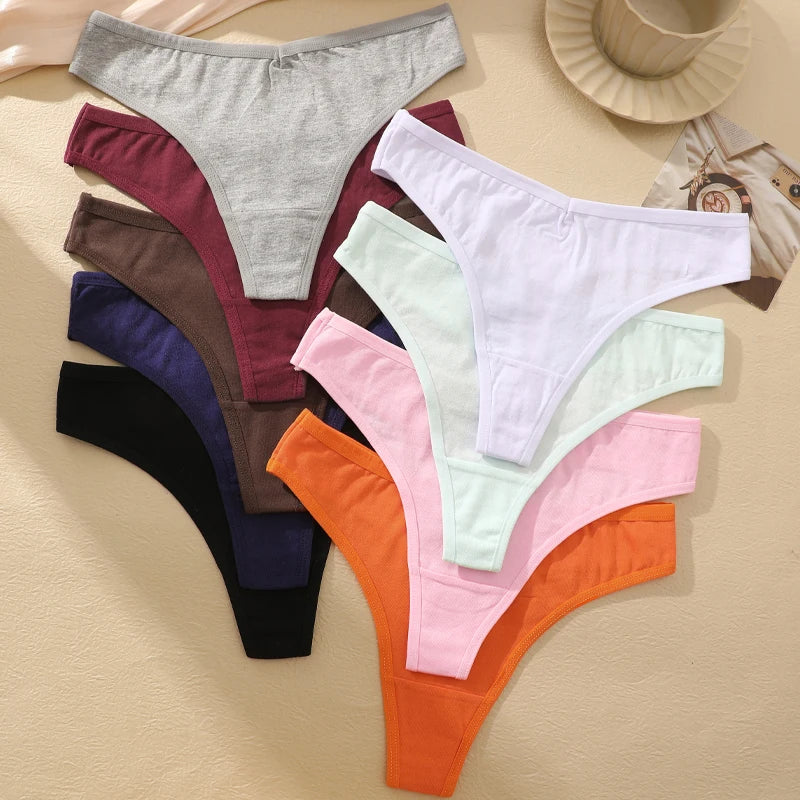 7Pcs/Set Seamless Cotton Panties For Women Sexy Low Waist Cotton Soft Thongs Ladies Solid Color Underpants Breathable G-strings