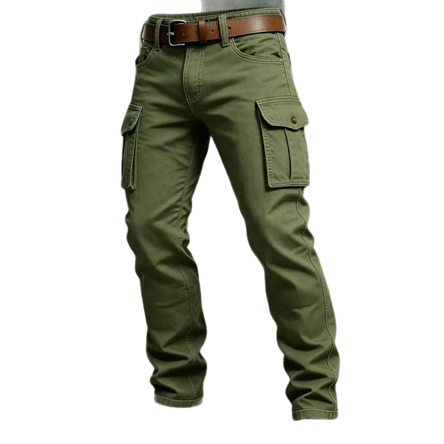 Male New Men Cotton Autumn Winter Patchwork Cargo Pants Multi Pocket Straight Tactical Work Outdoor Daily Wear Trousers 4 Colors