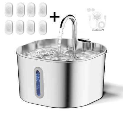 Stainless Steel Cat Water Fountain,2.2L,Pet Water Dispenser With Filter,Dog Drinking Fountain For Cats,Ultra Quiet Water Pump