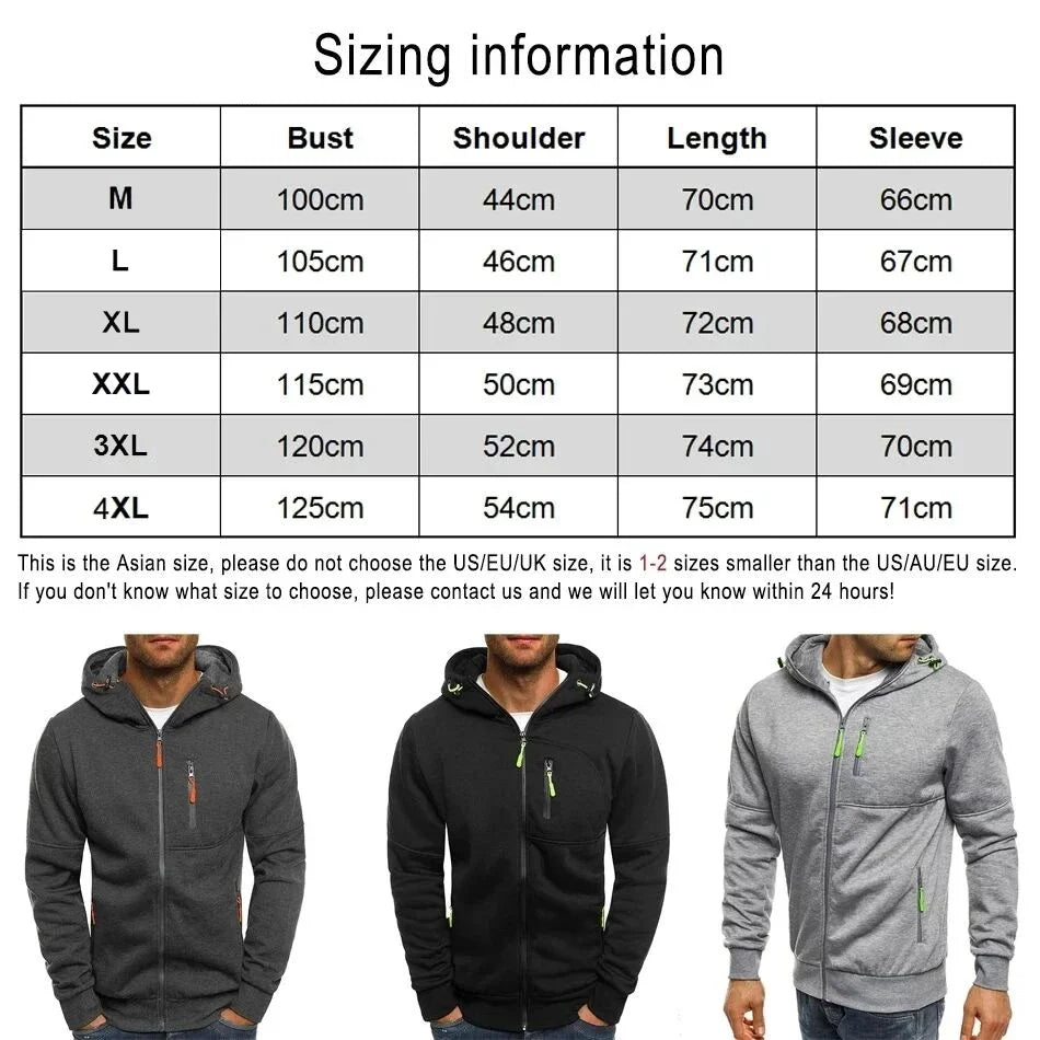Herr Zip-up Hoodie med Fickor & Eget Tryck – Tunn, Japan-stil | M–4XL
