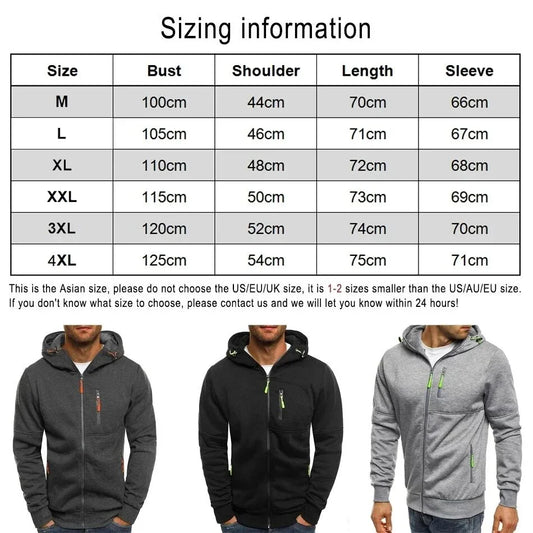 Herr Zip-up Hoodie med Fickor & Eget Tryck – Tunn, Japan-stil | M–4XL