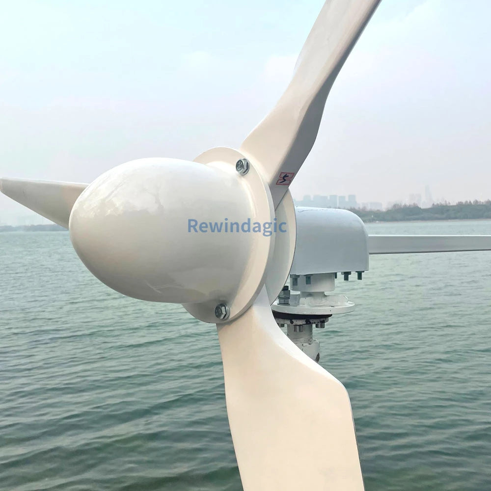 Rewindagic Horisontell Vindturbin 30kW/40kW/50kW – Kärnlös Magnetlevitation 3 Glasfiberblad 48V/96V/220V MPPT/Nätansluten Hushåll CE