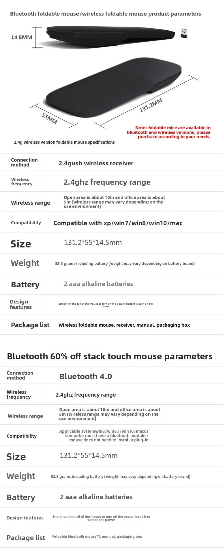 New Bluetooth 4.0 Folding Wireless Mouse Arc Touch Roller Computer Silent Mouse Ergonomic Slim Laser Mini Mice For Windows Ipad