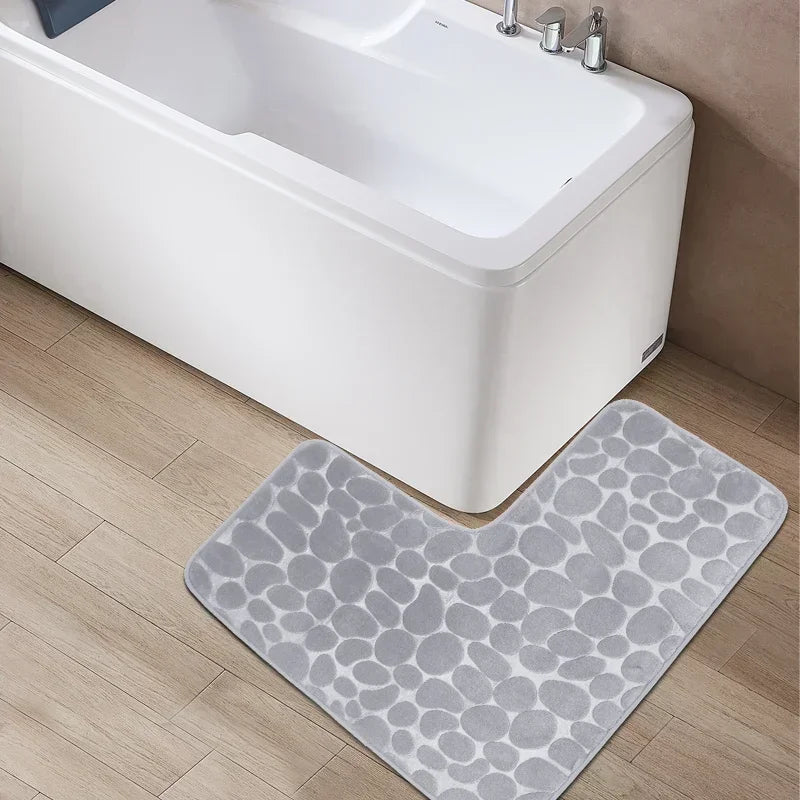 80x80cm New L-shaped Bath Mat Cobblestone Memory Foam Super Absorbent Non-Slip Corner Mat for Bathroom Shower Toilet Home Decor
