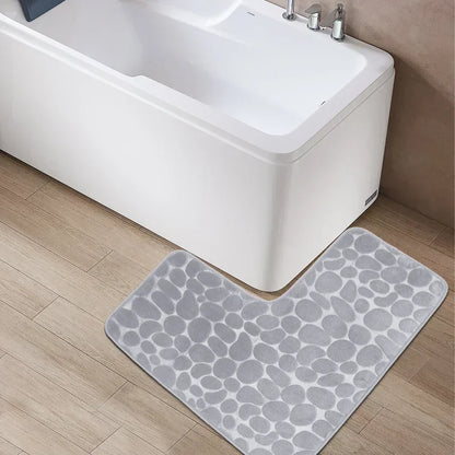 80x80cm New L-shaped Bath Mat Cobblestone Memory Foam Super Absorbent Non-Slip Corner Mat for Bathroom Shower Toilet Home Decor