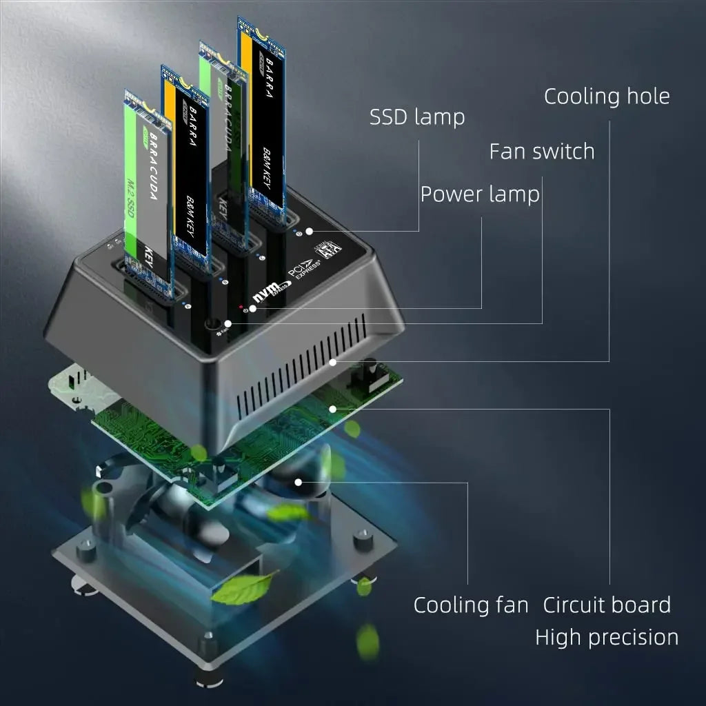 MAIWO 4 Bay M.2 SATA NVMe Docking Station 10Gbps M2 NVME NGFF SSD Case USB3.1 Type-C Gen2 External Hard ssd box with Cooling Fan