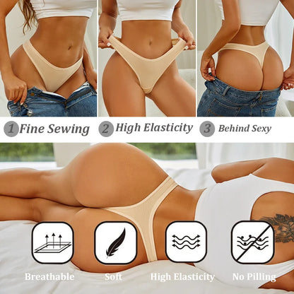 4PCS Women Cotton Thongs Female Sexy Low Waist Panties G-String Underwear Thongs Striped Panties Female Underwear T-Back Intimat