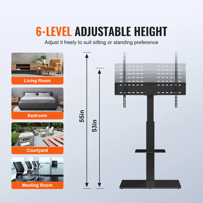 SucceBuy TV Stand Mount Swivel Tall TV Stand for 32 to 85 inch TV Height Adjustable Portable Floor TV Stand Max VESA 600 x 800mm