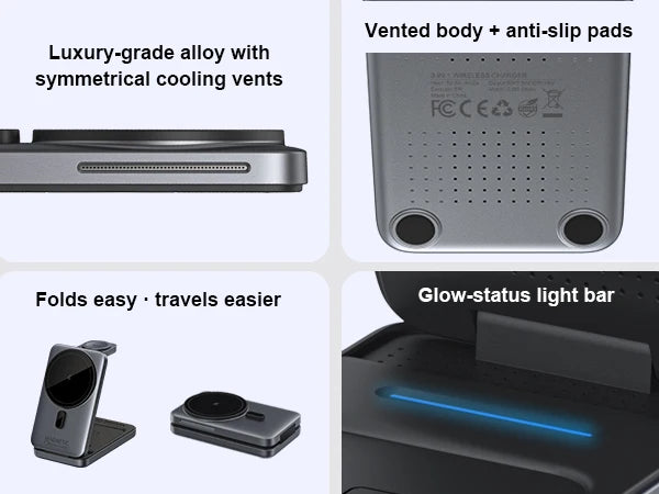 3-in-1 Foldable Magnetic Wireless Charger Station for iPhone 17/16/15/14/13/12 Apple Watch AirPods Wireless Charging Stand