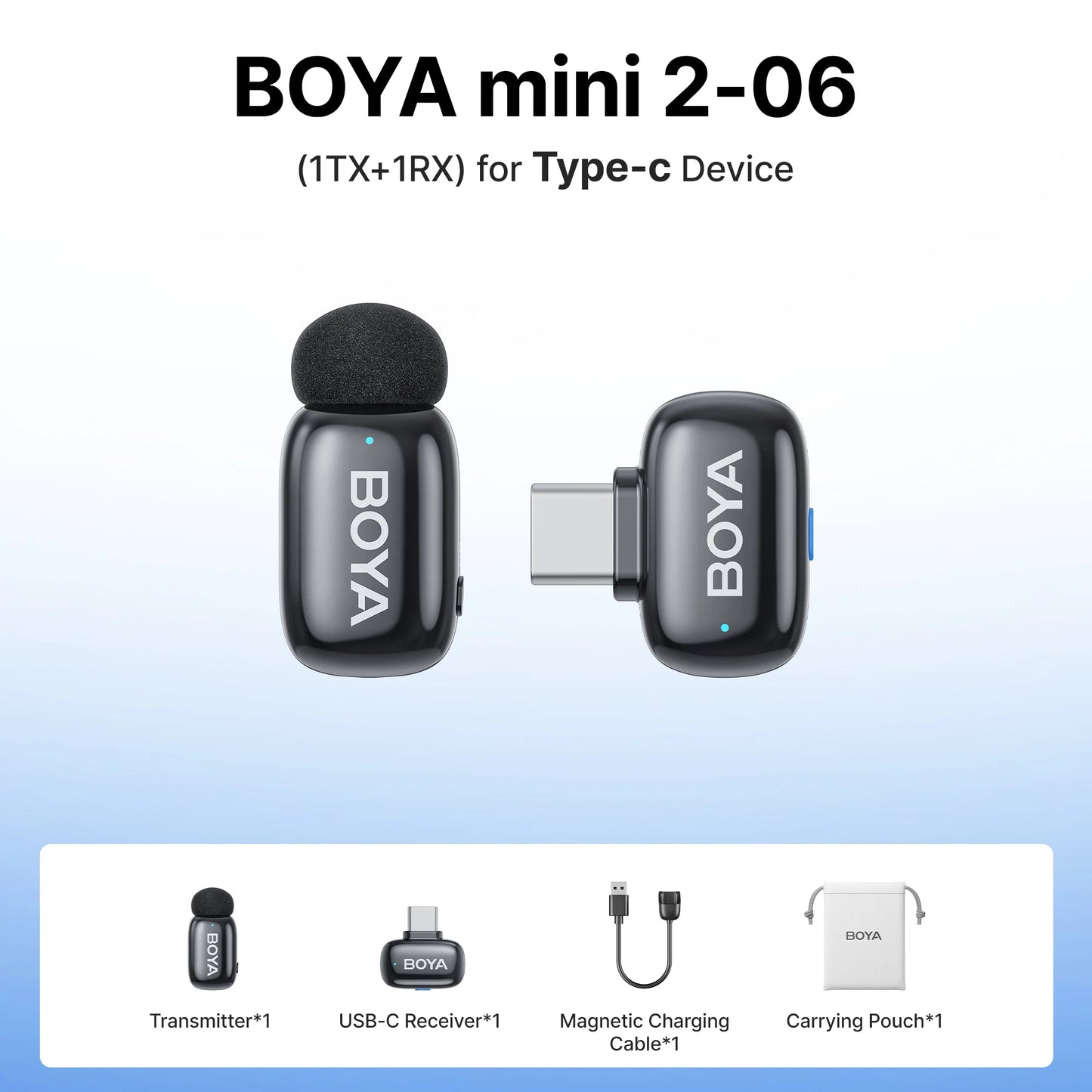 BOYA Mini 2 Wireless Lavalier Microphone AI Noise Reduction Mini Mic for iPhone 6-14/15-17 USB-C Android Phone Video Recording