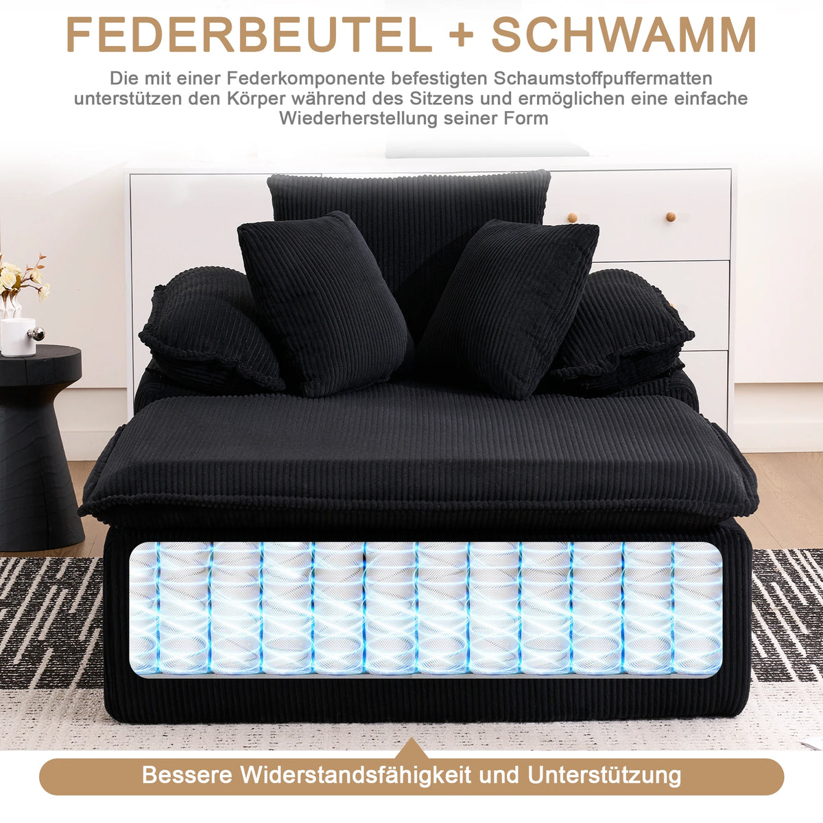 Ramfri loungesoffa i manchester med armstöd – 177 × 122 cm