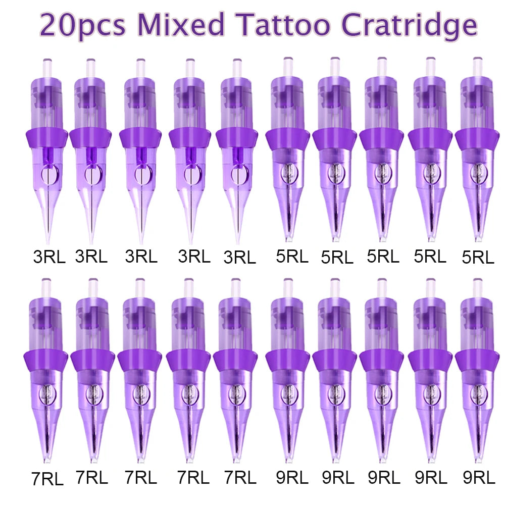 20PCS Original Mixed Cartuchos Para Tatuar 3RL 5RL 7RL 7RM 9RM Disposable Permanent Brow Makeup Tattoo Cartridges Needle 0.3MM