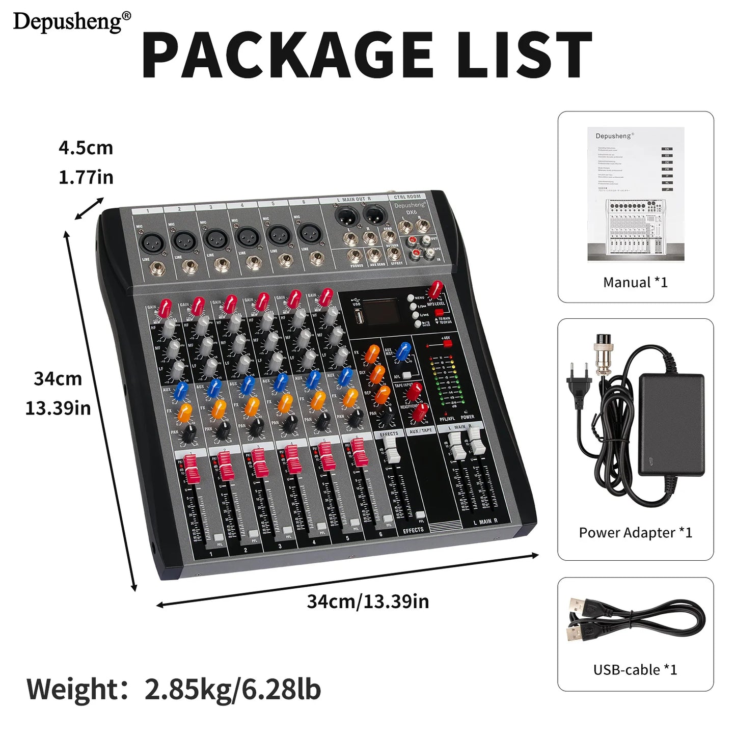 6/8/12/16 Channel Depusheng Audio Mixer Professional  Sound Board DJ Mixing Console System Interface USB MP3 Input Bluetooth 48V