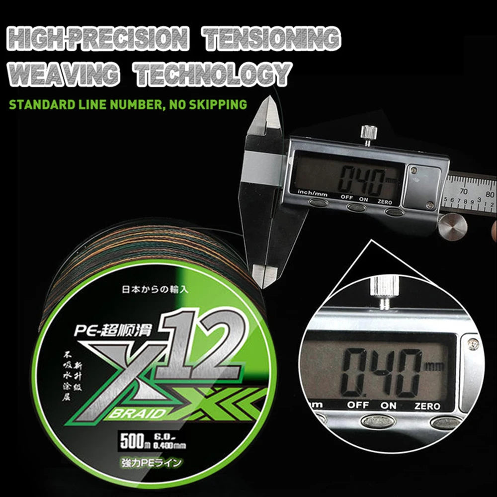 X12 Carp Fishing Line 300M 500M 1000M 12 Strands Braided Japan Multifilament PE Wire Super Strong Durable Smooth Tackle