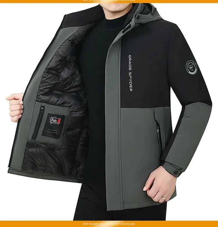 Herr Lång Vinterjacka Parkas med Huva – Varm Vindskyddande Vattentät Outwear, 2 Färger, Storlek XXS–5XL