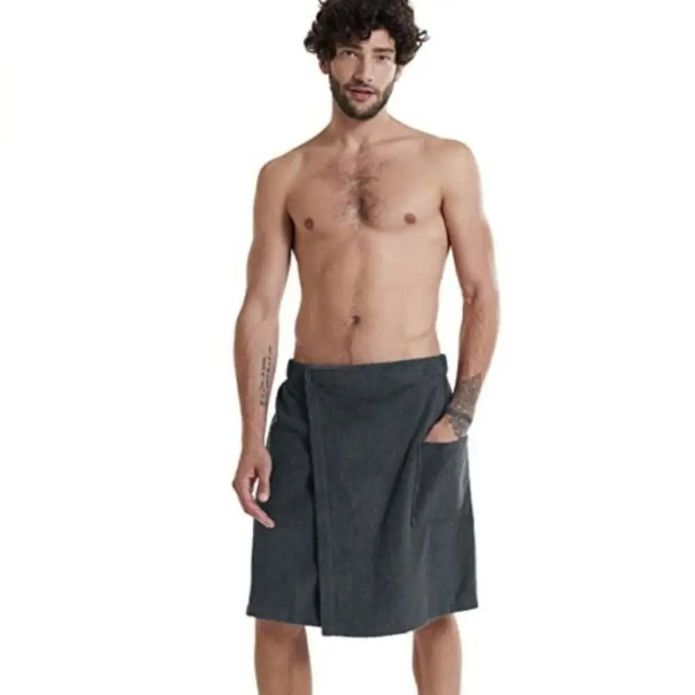 Soft Men Wearable Bath Towel Adjustable Fastener with Pocket Bath Wrap Skirt Comfortable Absorbent Beach Towel Wrap Sauna