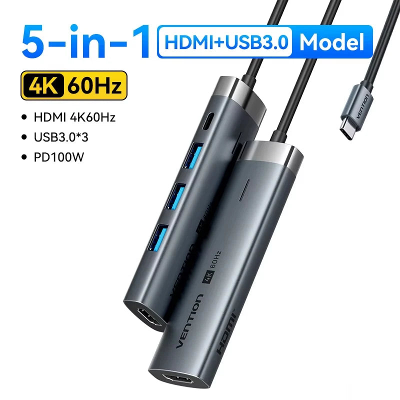 Vention USB C HUB 4K 60Hz Type C to HDMI RJ45 Ethernet PD 100W SD TF for MacBook PC iPad Sumsang PC Tablet Phone USB 3.0 Hub
