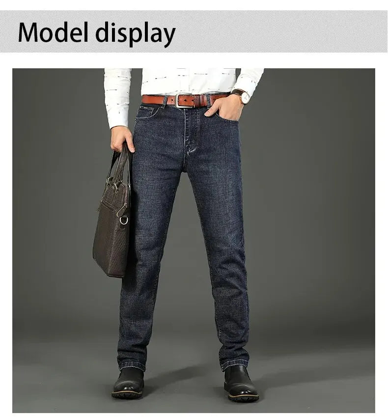 2026 New Business Men's Jeans Casual Straight Stretch Fashion Classic Blue Black Work Denim Pant Trousers Male  Clothing