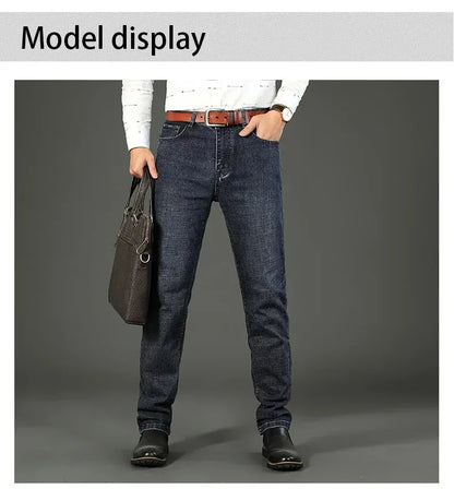 2026 New Business Men's Jeans Casual Straight Stretch Fashion Classic Blue Black Work Denim Pant Trousers Male  Clothing