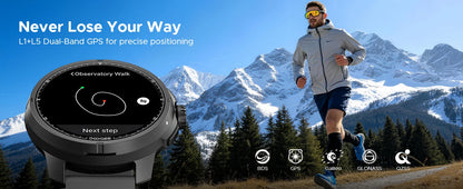 DOOGEE ANYMOVING M1 PRO Smart Watch 1.5" AMOLED Dual Band GPS Smart Watch with Offline Maps 170+ Sports Modes Fitness Watch 15-Day Battery AI Voice Assistant 5ATM Waterproof Outdoor GPS Watch