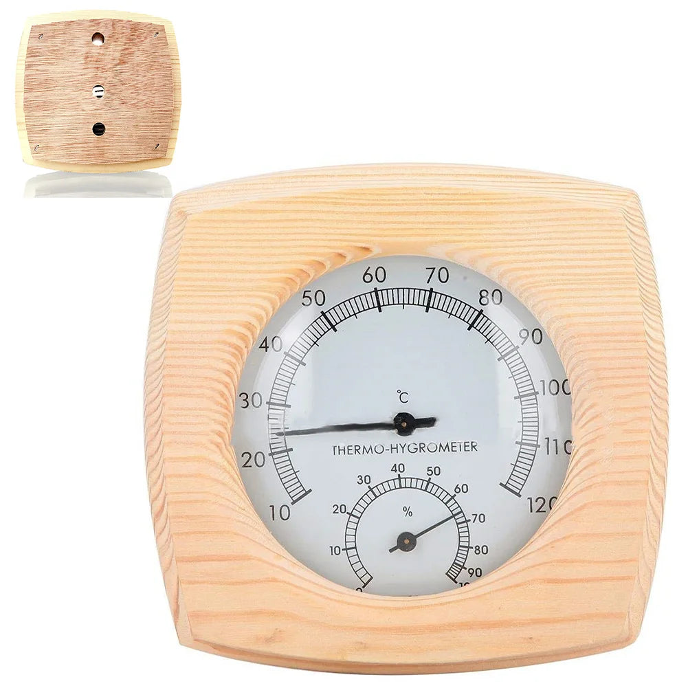 140 mm termometer och hygrometer i trä för bastu