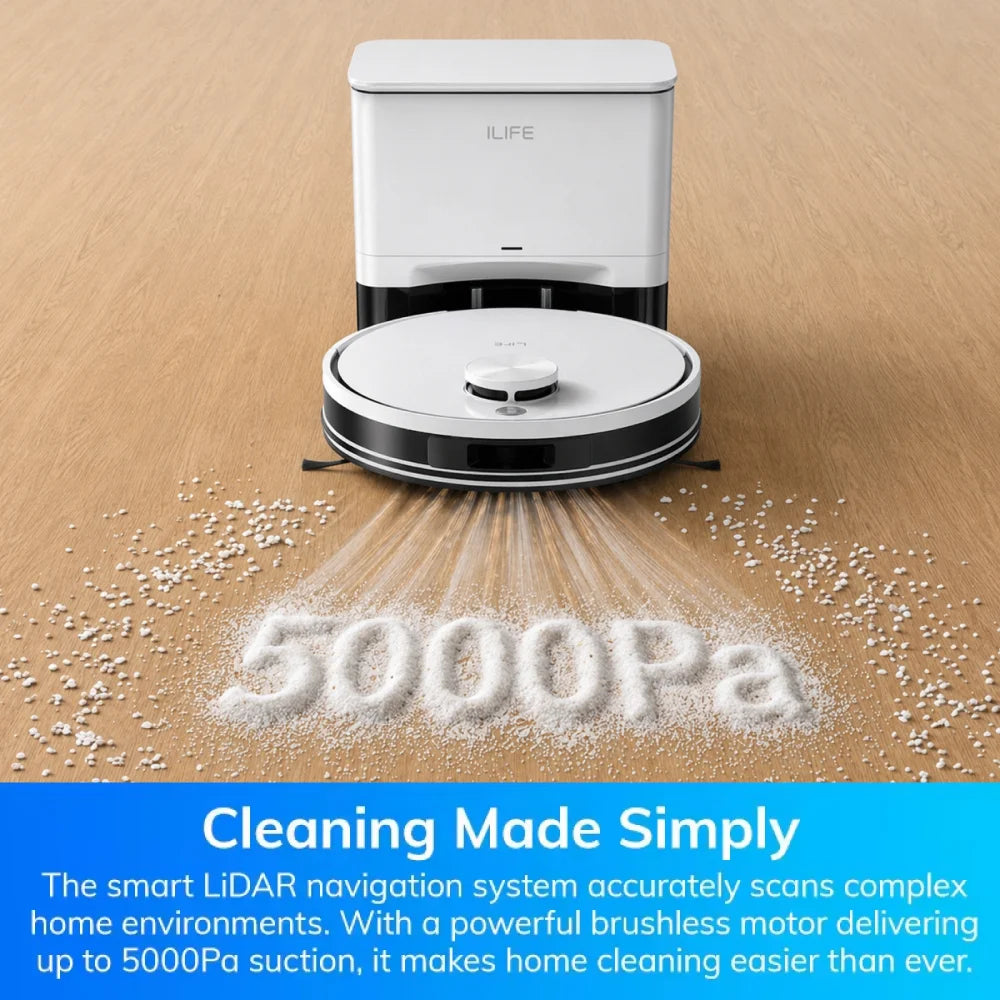 ILIFE A30 Pro Robot Vacuum Cleaner with Automatic Self-Emptying Station, 5000Pa Strong Suction, LDS Navigation, 180min Runtime, 2-in-1 Mop and Sweep, APP Control,  HomeFloor Carpet Clean